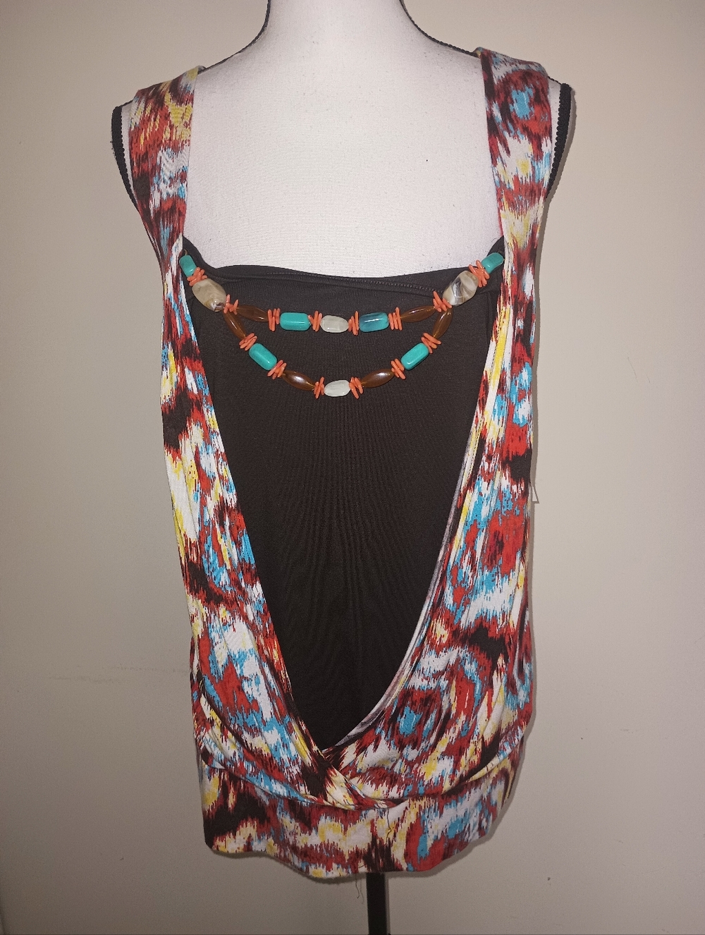 ALYX Sleeveless V-Neck Tunic Top with Beaded Necklace - Multicolor